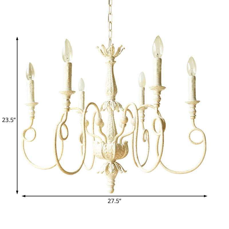 White Curve Arm Hanging Light Traditional Metal 6/8 Lights Living Room Chandelier Light