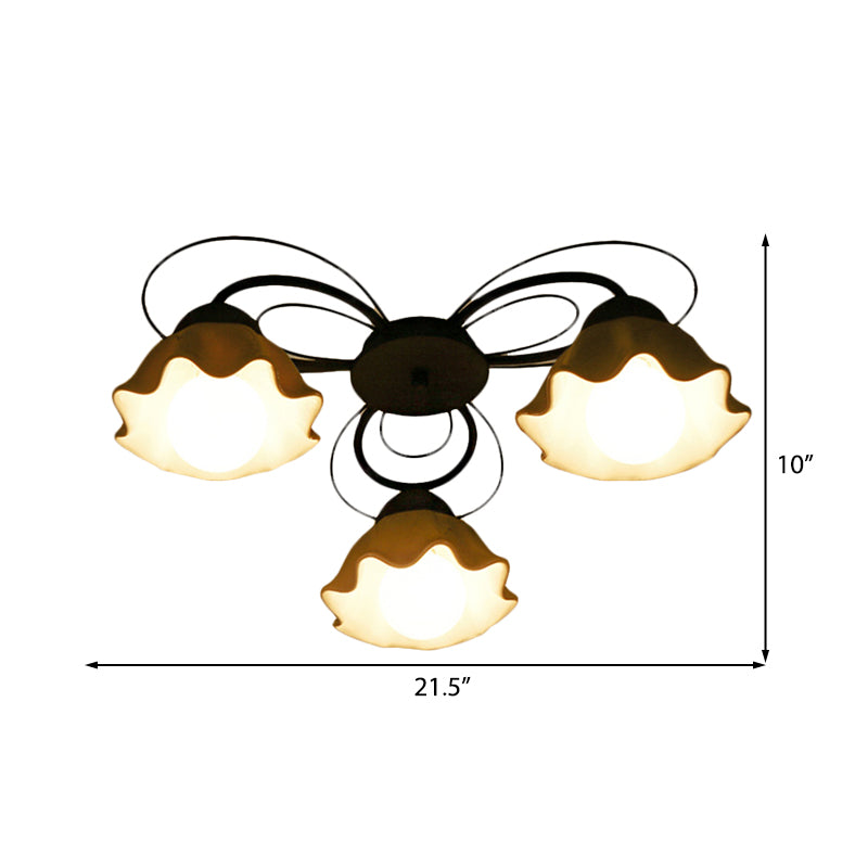 Schwarze Deckenleuchte mit 3/5/6 Lichtern, traditionelle, bündige Deckenleuchte aus weißem Glas für Schlafzimmer