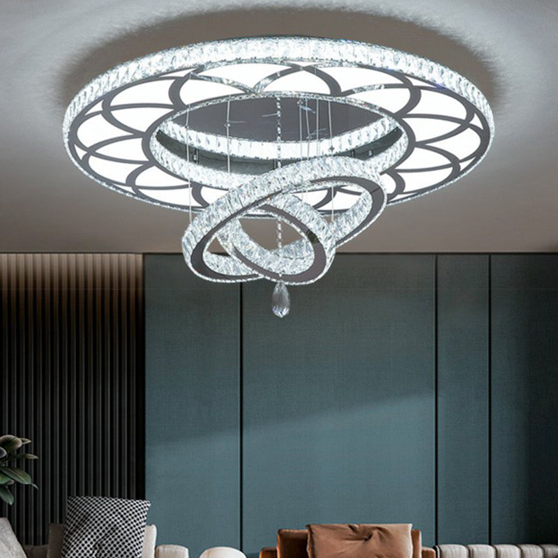 Floral Ring Shaped LED Ceiling Lighting Contemporary Crystal Clear Semi Flush Light for Living Room