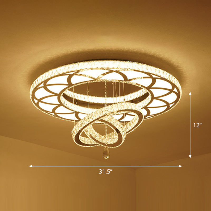 Floral Ring Shaped LED Ceiling Lighting Contemporary Crystal Clear Semi Flush Light for Living Room