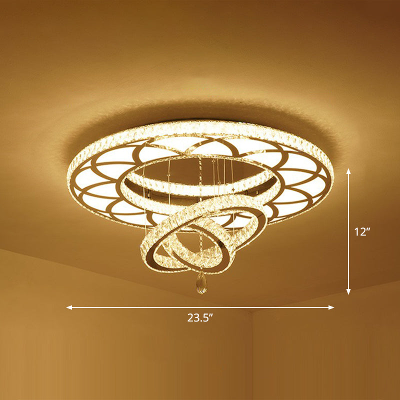 Floral Ring Shaped LED Ceiling Lighting Contemporary Crystal Clear Semi Flush Light for Living Room