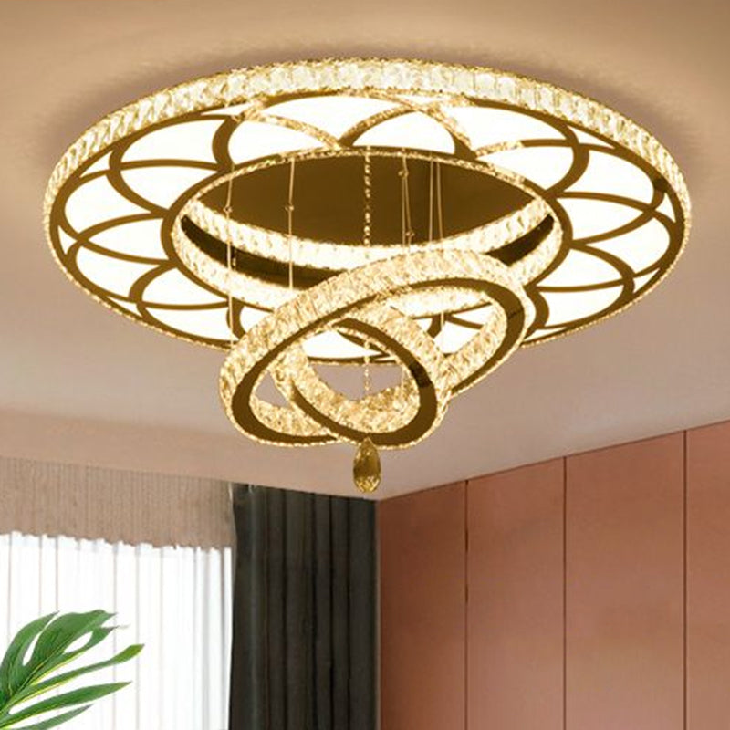 Floral Ring Shaped LED Ceiling Lighting Contemporary Crystal Clear Semi Flush Light for Living Room