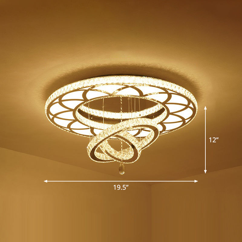 Floral Ring Shaped LED Ceiling Lighting Contemporary Crystal Clear Semi Flush Light for Living Room