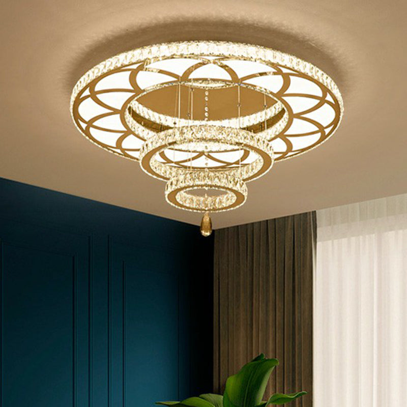 Floral Ring Shaped LED Ceiling Lighting Contemporary Crystal Clear Semi Flush Light for Living Room