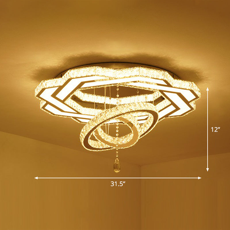 Floral Ring Shaped LED Ceiling Lighting Contemporary Crystal Clear Semi Flush Light for Living Room