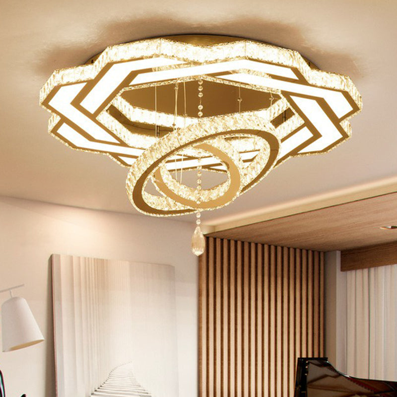 Floral Ring Shaped LED Ceiling Lighting Contemporary Crystal Clear Semi Flush Light for Living Room