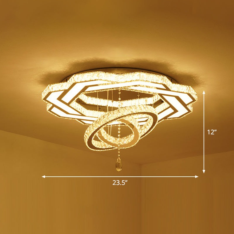 Floral Ring Shaped LED Ceiling Lighting Contemporary Crystal Clear Semi Flush Light for Living Room