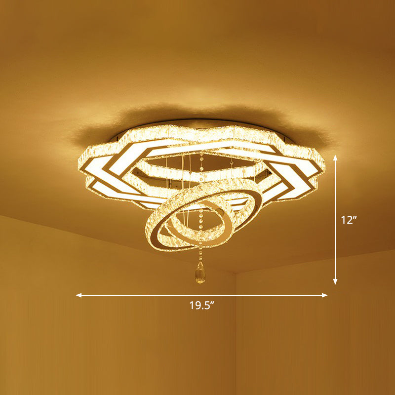 Floral Ring Shaped LED Ceiling Lighting Contemporary Crystal Clear Semi Flush Light for Living Room