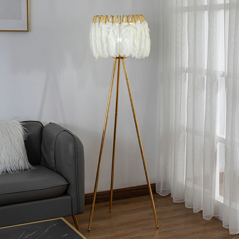 Feather Fringe Floor Standing Light Postmodern 1 Bulb Tripod Floor Lighting for Living Room