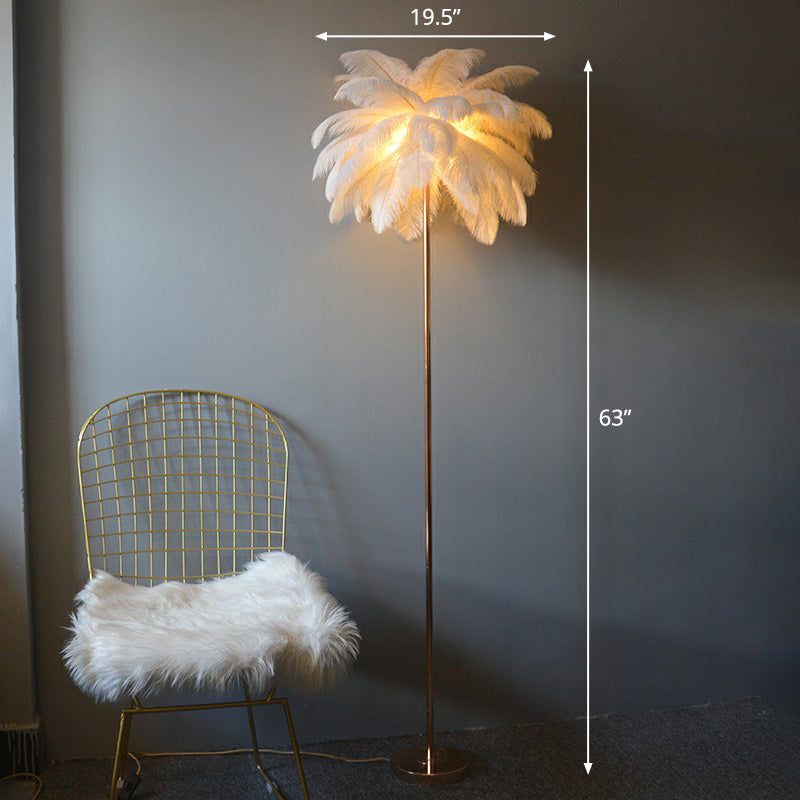 Feather Palm Tree Shaped Standing Light Nordic 1-Light Floor Lamp for Girls Room