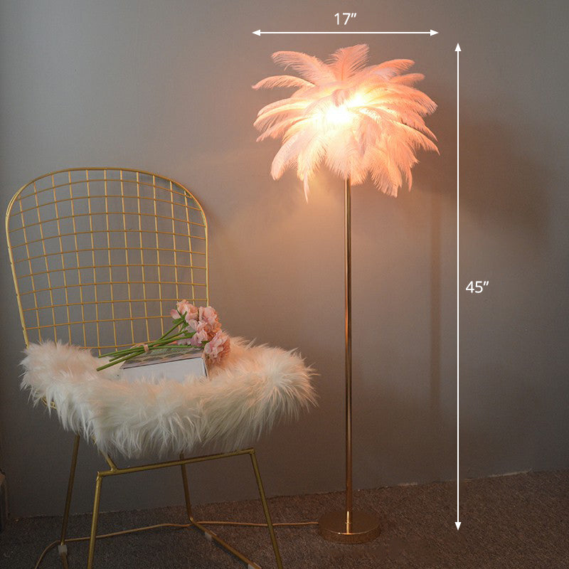 Feather Palm Tree Shaped Standing Light Nordic 1-Light Floor Lamp for Girls Room