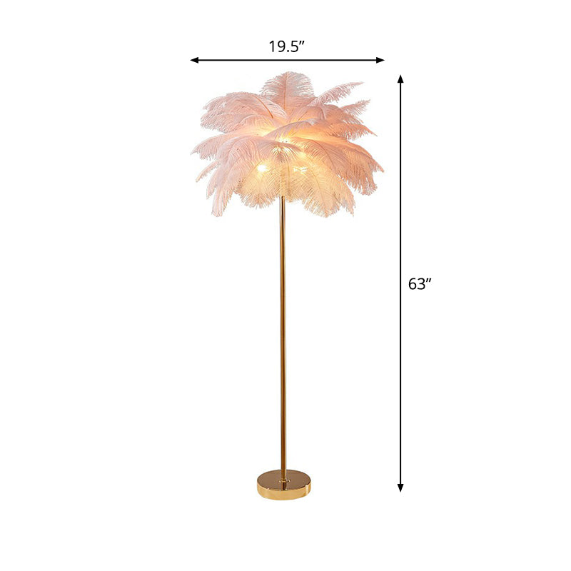 Feather Palm Tree Shaped Standing Light Nordic 1-Light Floor Lamp for Girls Room