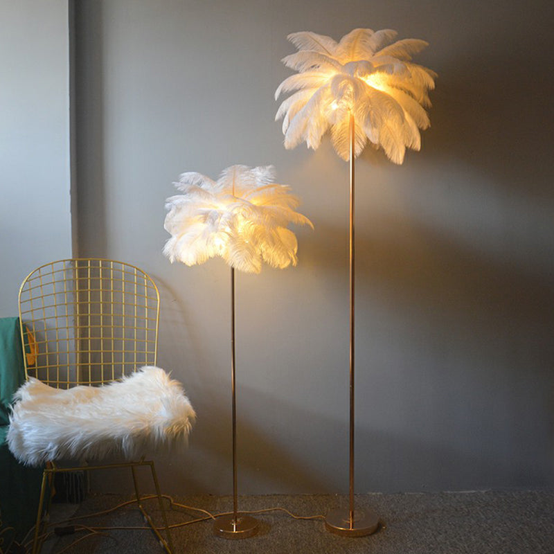 Feather Palm Tree Shaped Standing Light Nordic 1-Light Floor Lamp for Girls Room