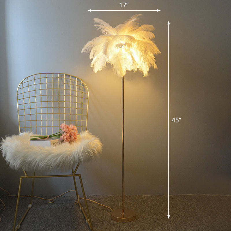 Feather Palm Tree Shaped Standing Light Nordic 1-Light Floor Lamp for Girls Room