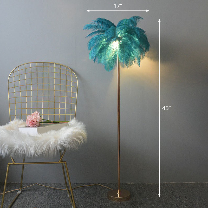 Feather Palm Tree Shaped Standing Light Nordic 1-Light Floor Lamp for Girls Room