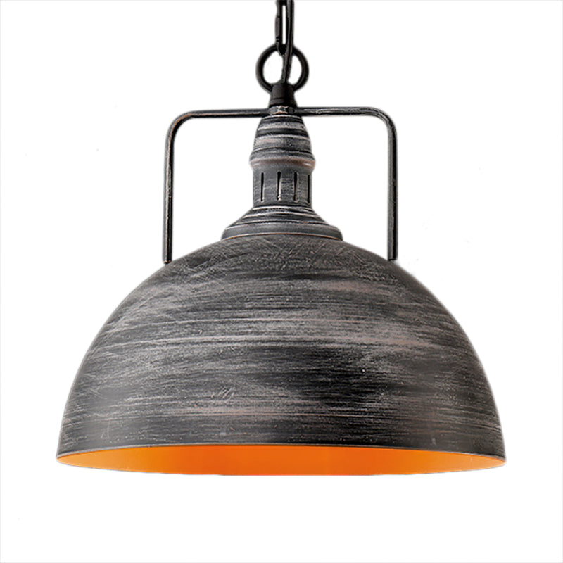 Aged Silver Domed Pendant Lamp Industrial Metal 1 Light Dining Table Hanging Light, 12"/16" Width