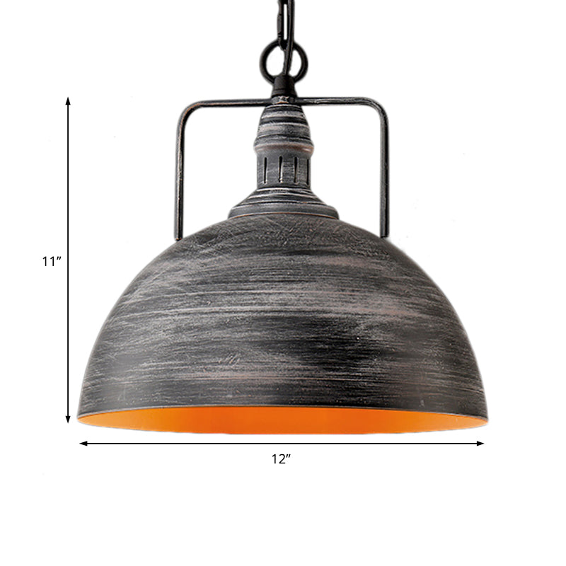 Aged Silver Domed Pendant Lamp Industrial Metal 1 Light Dining Table Hanging Light, 12"/16" Width