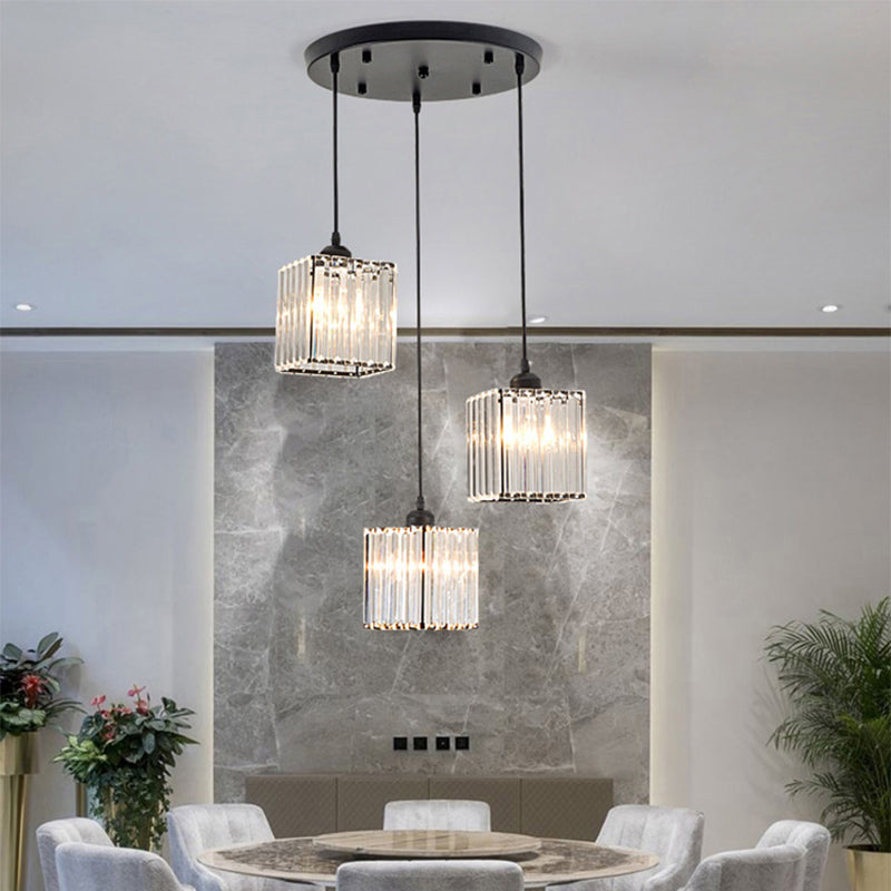 3-Head Crystal Prism Pendant Light Minimalist Geometric Dining Room Multi Ceiling Light