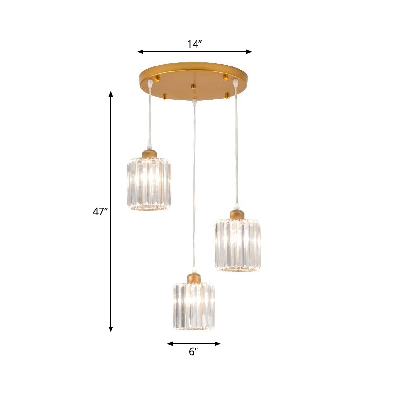 3-Head Crystal Prism Pendant Light Minimalist Geometric Dining Room Multi Ceiling Light