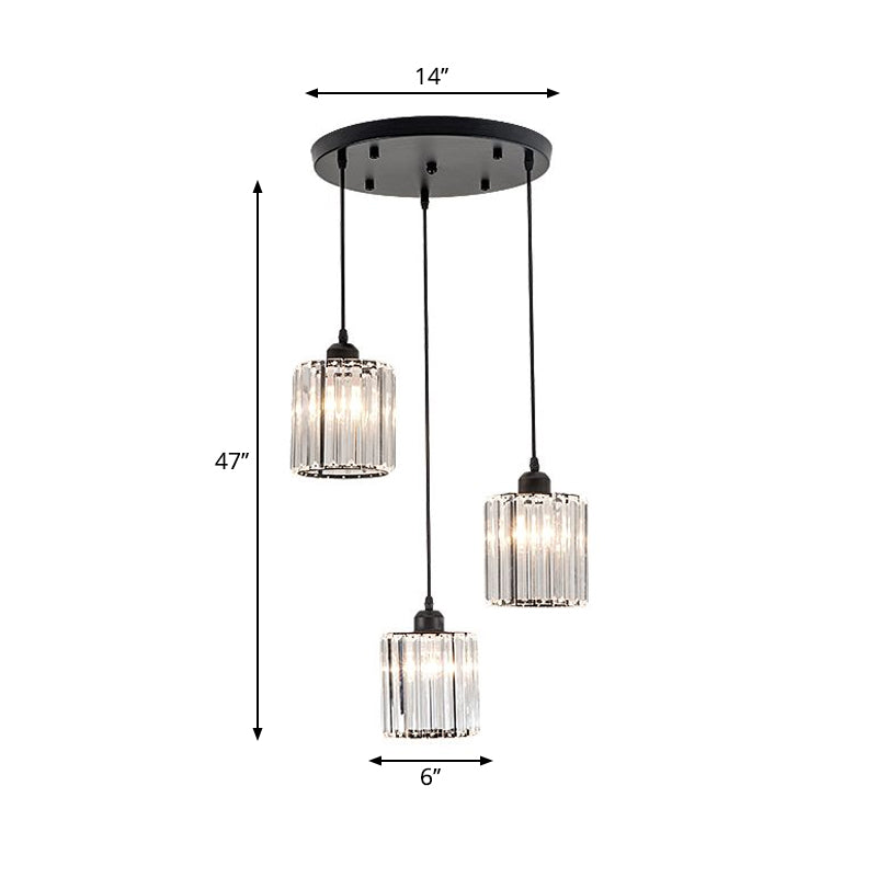 3-Head Crystal Prism Pendant Light Minimalist Geometric Dining Room Multi Ceiling Light