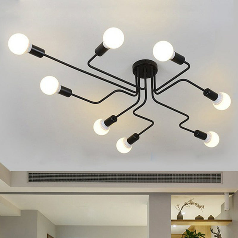 Maze Semi Flush Ceiling Light Industrial Metallic Flush Mount Lighting for Living Room