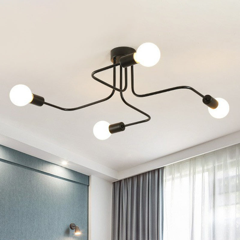 Maze Semi Flush Ceiling Light Industrial Metallic Flush Mount Lighting for Living Room