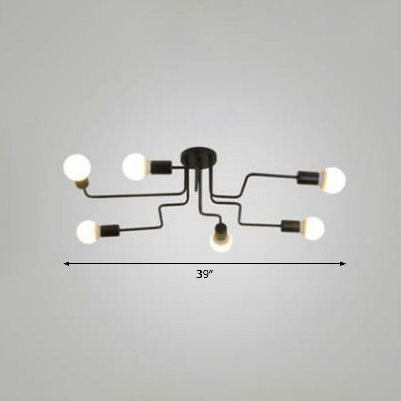 Maze Semi Flush Ceiling Light Industrial Metallic Flush Mount Lighting for Living Room