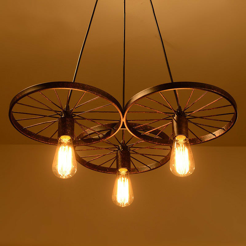 Wheel Ceiling Pendant Light Industrial Style Rust Metal Chandelier for Living Room