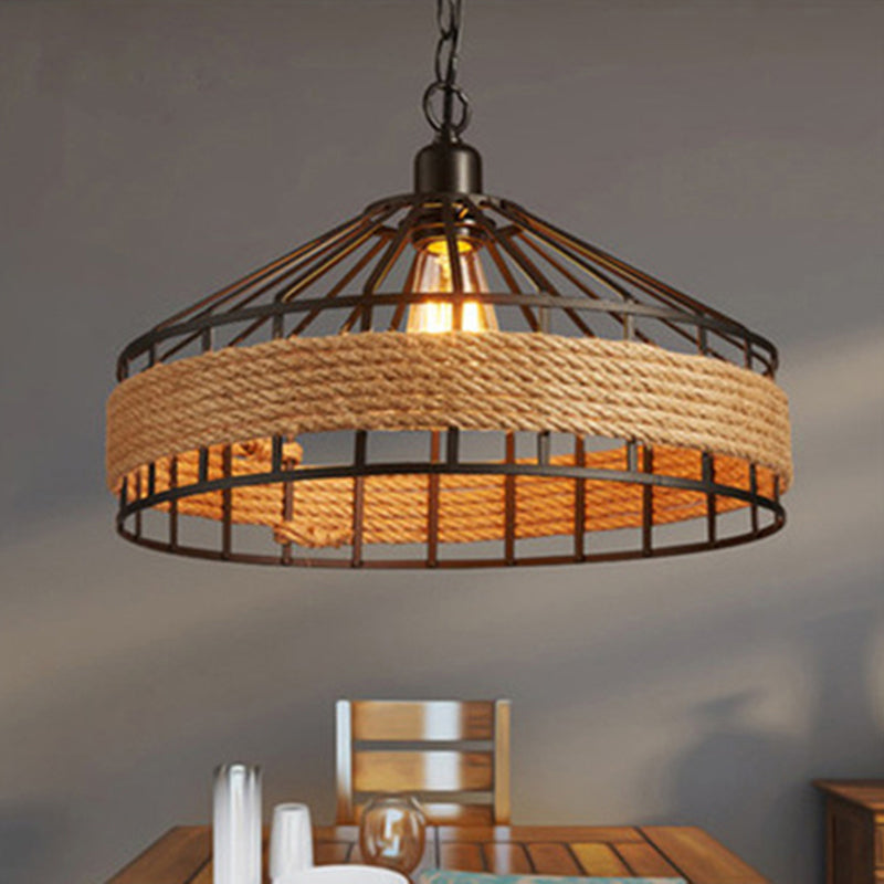 Zwart yurt gevormd hangend licht loft hennep touw 1 lamp eetkamer hanglamp plafondlamp