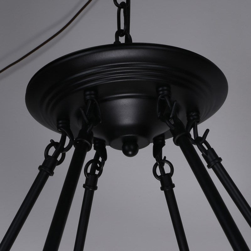 Loop Shaped Restaurant Chandelier Lamp Country Hemp Rope Black Hanging Ceiling Light