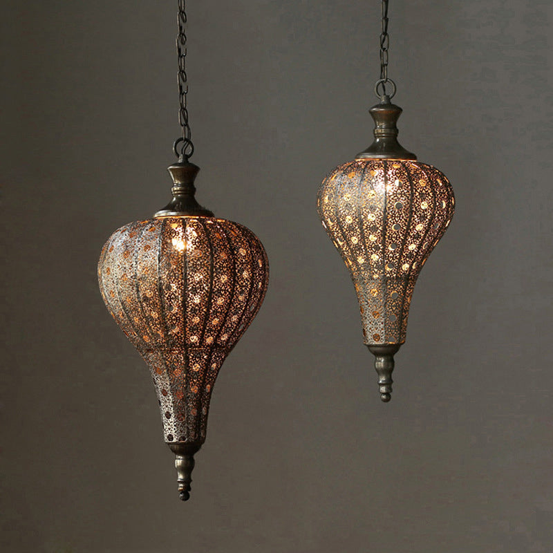 Antique Lantern Pendant Lighting 1 Bulb Metallic Hanging Light in Bronze for Restaurant