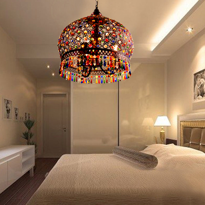 3-Bulb Crystal Bead Pendant Lamp Bohemian Multicolored Hollowed-out Bedroom Ceiling Light