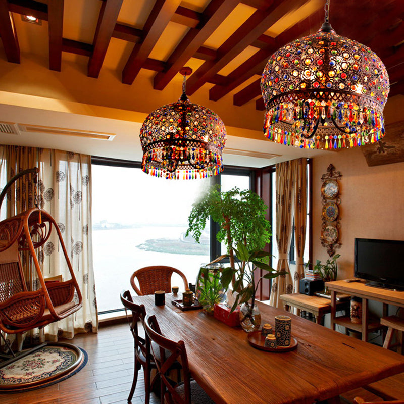 3-Bulb Crystal Bead Pendant Lamp Bohemian Multicolored Hollowed-out Bedroom Ceiling Light