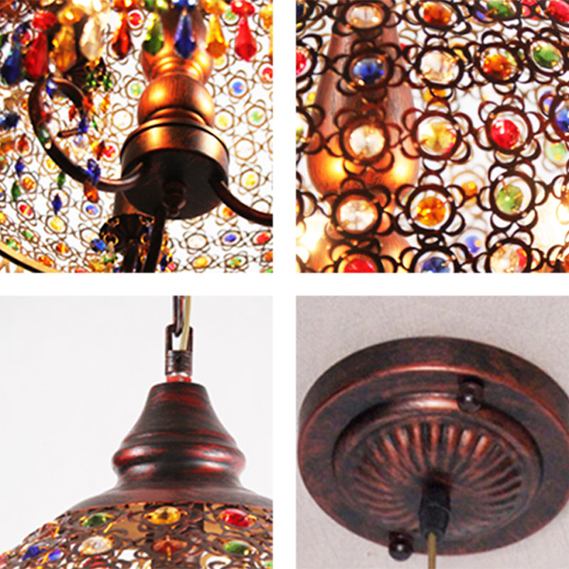 3-Bulb Crystal Bead Pendant Lamp Bohemian Multicolored Hollowed-out Bedroom Ceiling Light