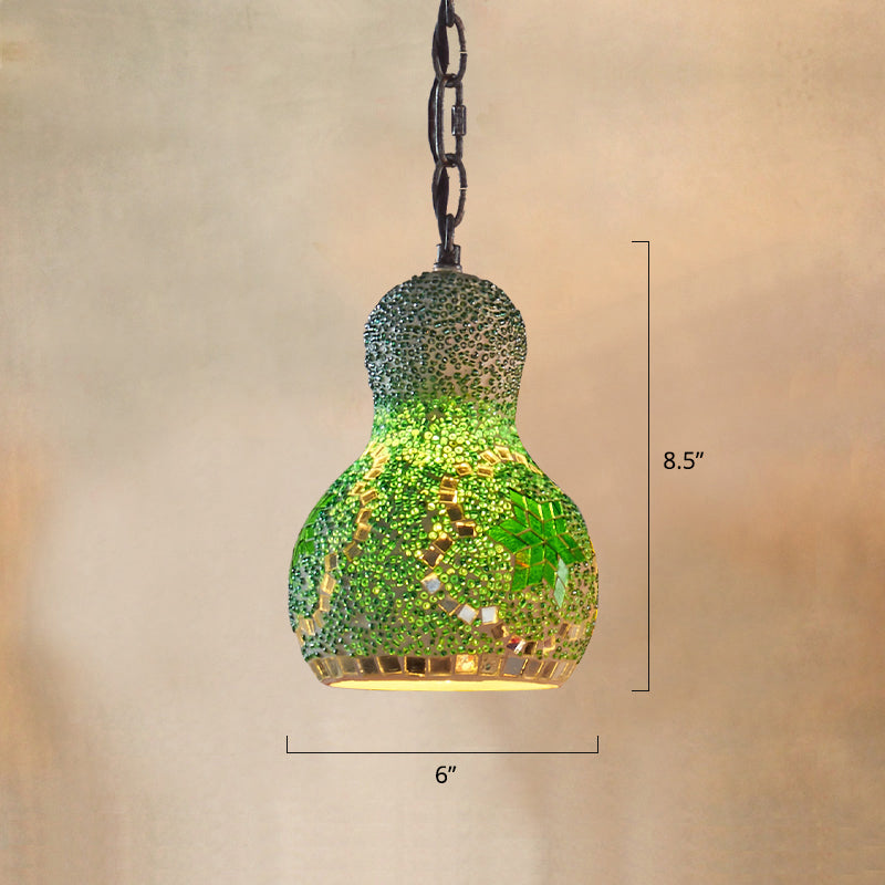 Bohemian Style Gourd Pendant Light 1-Bulb Tachate Art Terre Hanging Light for Restaurant