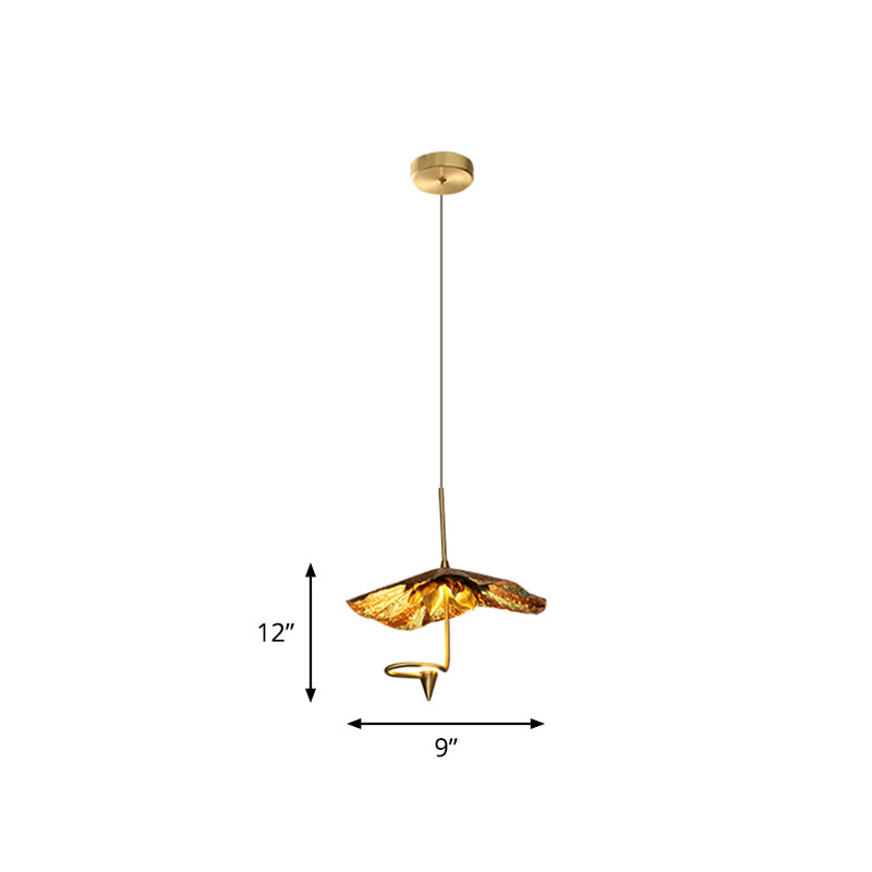 Country Lotus Hanging Ceiling Light 1 Head Metal Drop Pendant in Brass for Dining Room