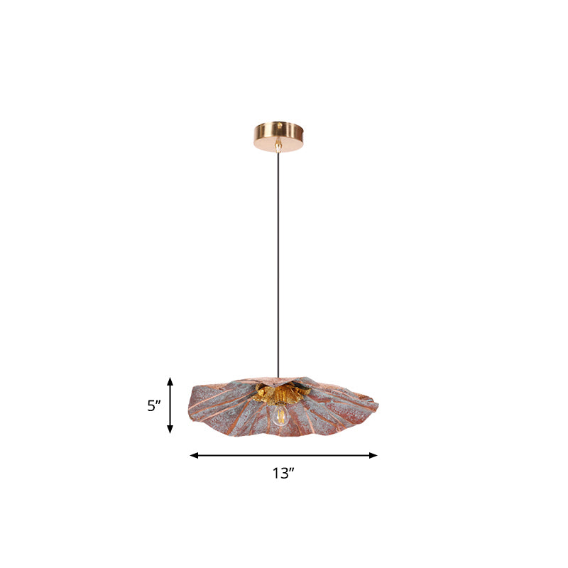 Country Lotus Hanging Ceiling Light 1 Head Metal Drop Pendant in Brass for Dining Room