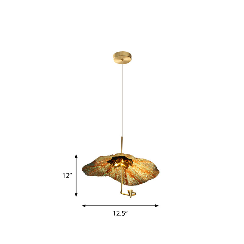 Country Lotus Hanging Ceiling Light 1 Head Metal Drop Pendant in Brass for Dining Room