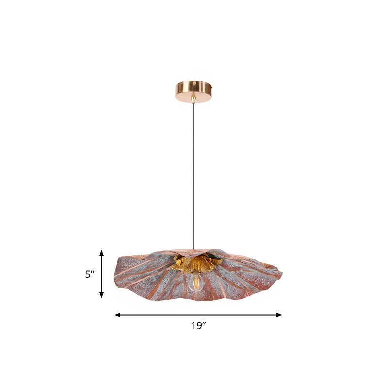 Country Lotus Hanging Ceiling Light 1 Head Metal Drop Pendant in Brass for Dining Room