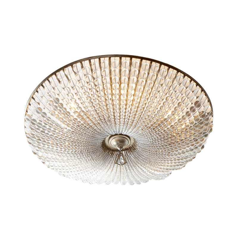 Rotondo Crystal Beaded Flush Montato Light Rustic 4 Luci Living Room Massimale con Brass Canopy