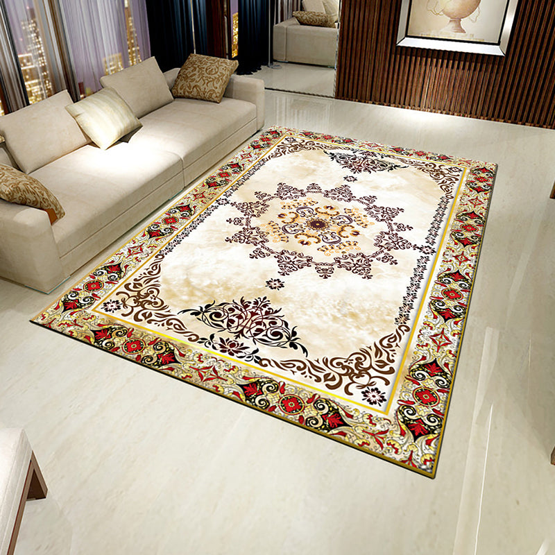 Multi-Colored Flower Print Rug Synthetics Antique Indoor Rug Non-Slip Backing Easy Care Area Carpet for Parlor