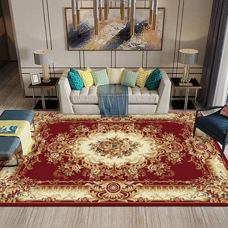 Multi-Colored Flower Print Rug Synthetics Antique Indoor Rug Non-Slip Backing Easy Care Area Carpet for Parlor