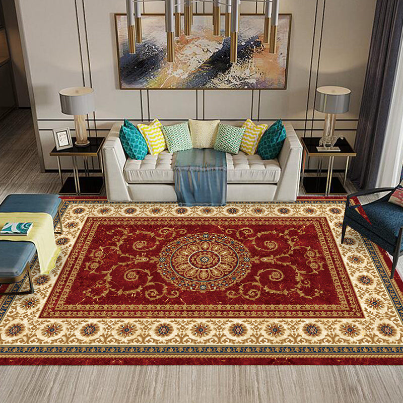 Multi-Colored Flower Print Rug Synthetics Antique Indoor Rug Non-Slip Backing Easy Care Area Carpet for Parlor