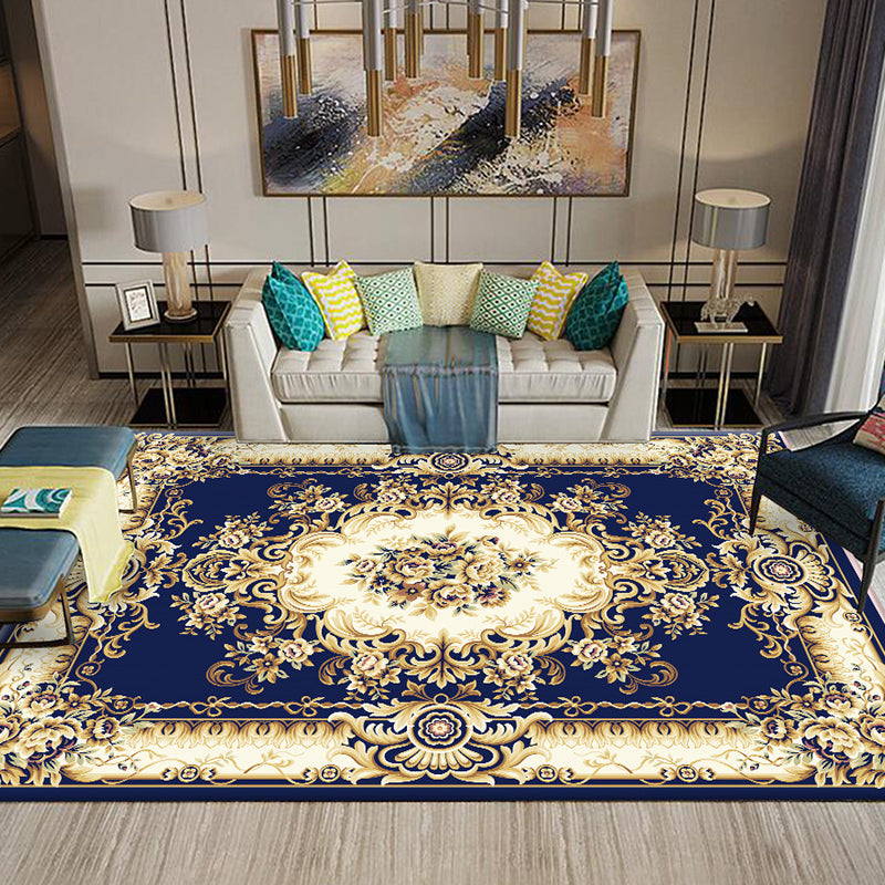 Multi-Colored Flower Print Rug Synthetics Antique Indoor Rug Non-Slip Backing Easy Care Area Carpet for Parlor