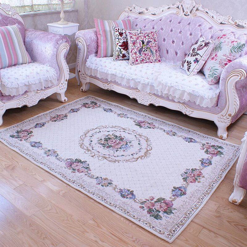 Multi Colored Flower Rug Polyster Vintage Area Rug Anti-Slip Pet Friendly Easy Care Indoor Rug for Decoration