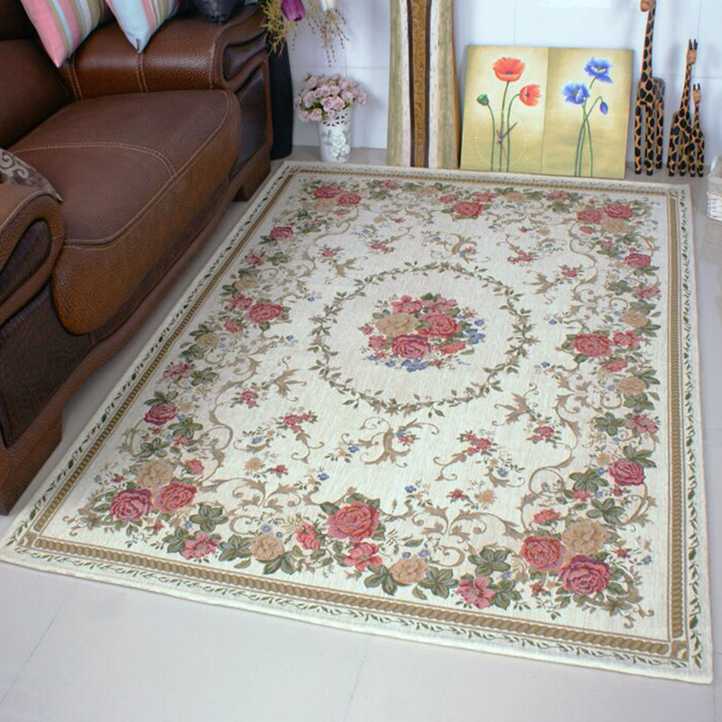 Multi Colored Flower Rug Polyster Vintage Area Rug Anti-Slip Pet Friendly Easy Care Indoor Rug for Decoration