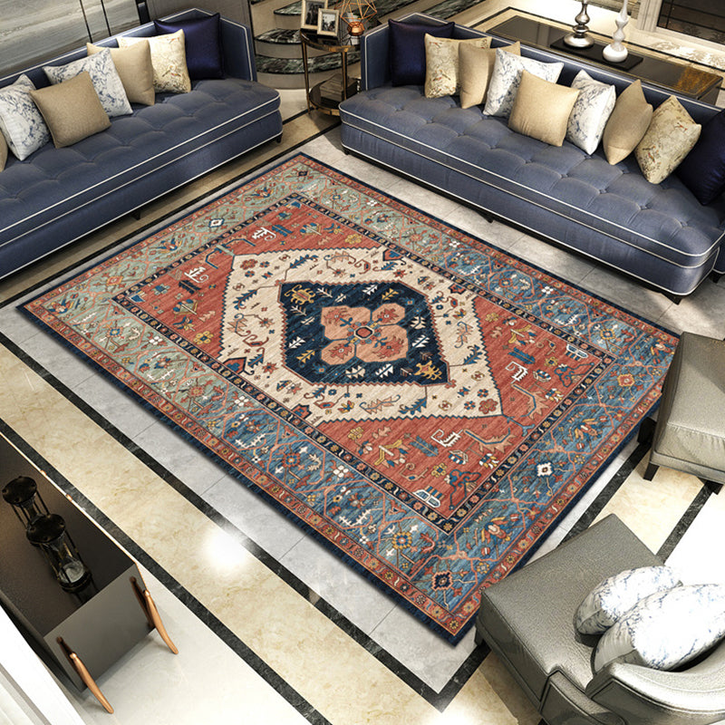 Multi-Colored Parlor Rug Nostalgia Flower Printed Area Carpet Synthetics Non-Slip Backing Washable Rug