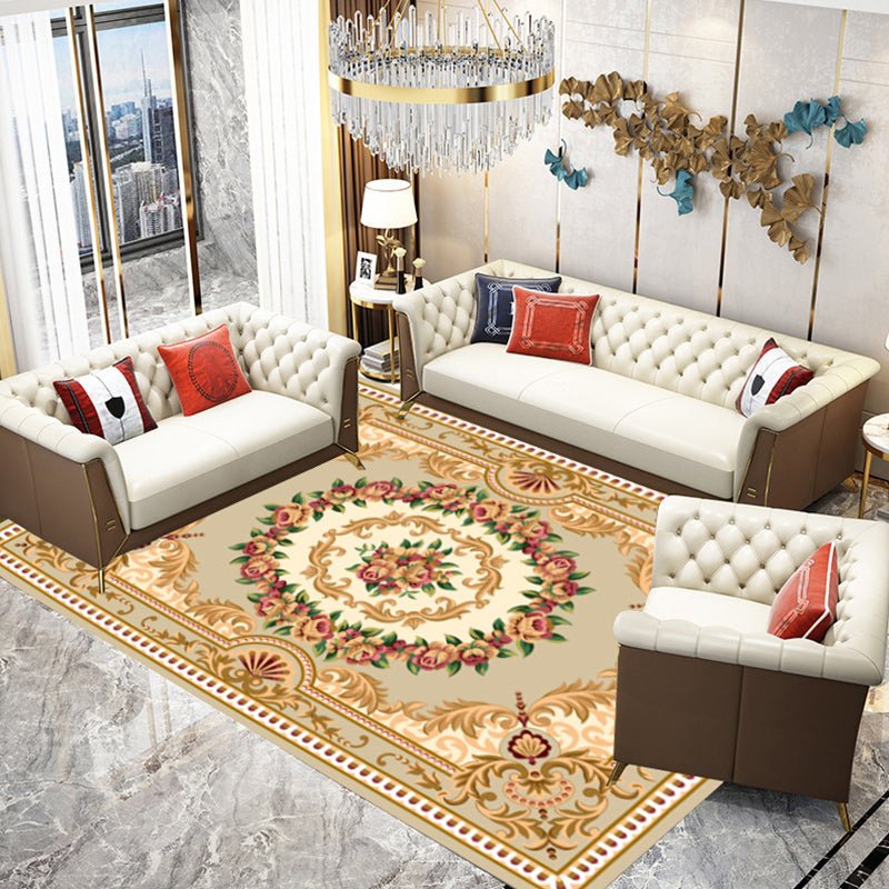 Multi-Colored Parlor Rug Nostalgia Flower Printed Area Carpet Synthetics Non-Slip Backing Washable Rug