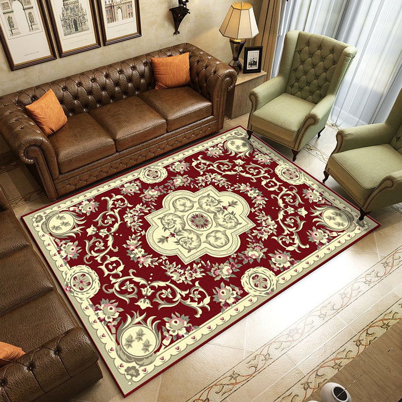 Retro Living Room Rug Multi Colored Flower Printed Area Carpet Polypropylene Non-Slip Backing Pet Friendly Rug