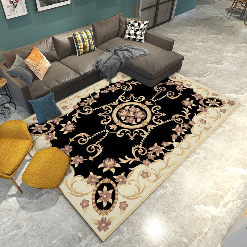 Retro Living Room Rug Multi Colored Flower Printed Area Carpet Polypropylene Non-Slip Backing Pet Friendly Rug